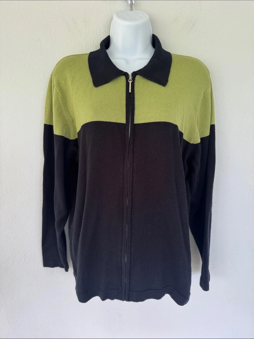Dressbarn green full zip collared cotton blend cardigan sweater size medium